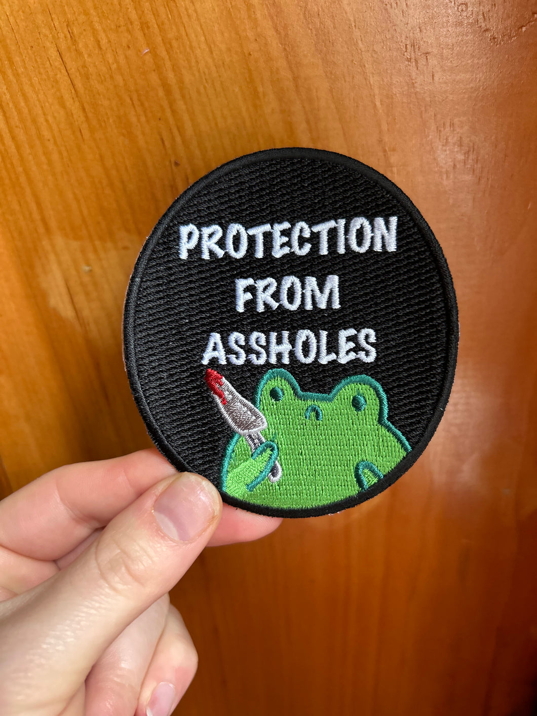 Protection From Assholes Froggy Knife Iron on Patch